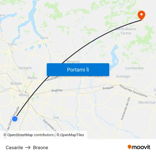 Casarile to Braone map