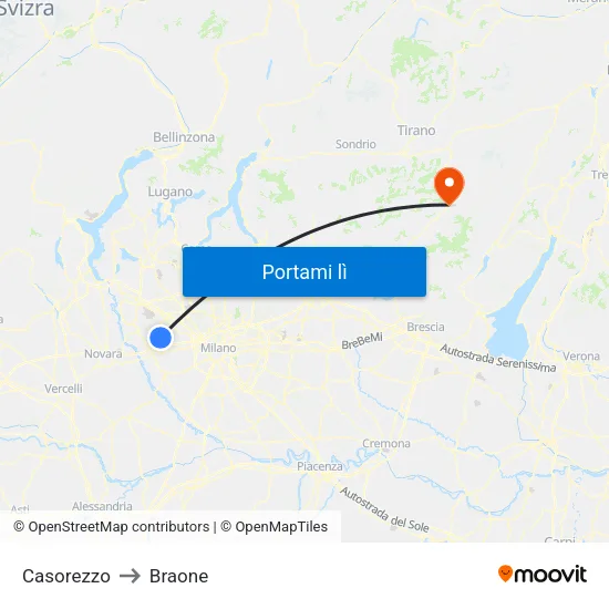 Casorezzo to Braone map