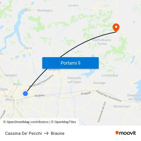 Cassina De' Pecchi to Braone map