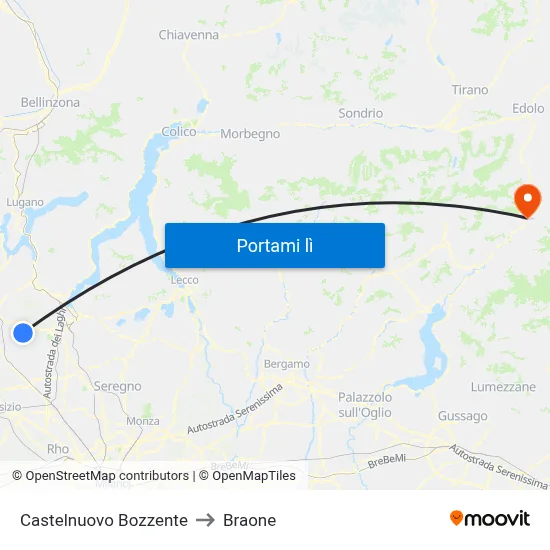 Castelnuovo Bozzente to Braone map