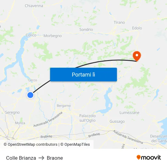 Colle Brianza to Braone map