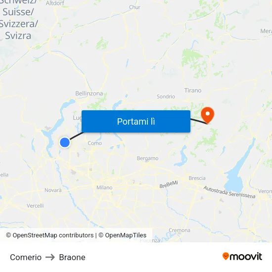 Comerio to Braone map