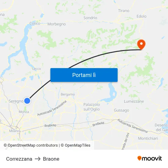 Correzzana to Braone map