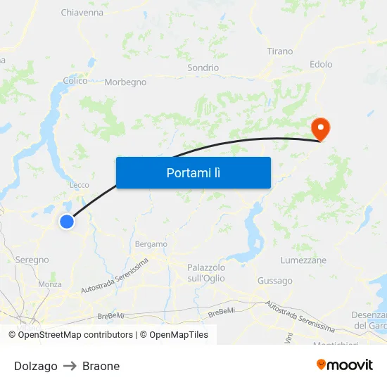 Dolzago to Braone map