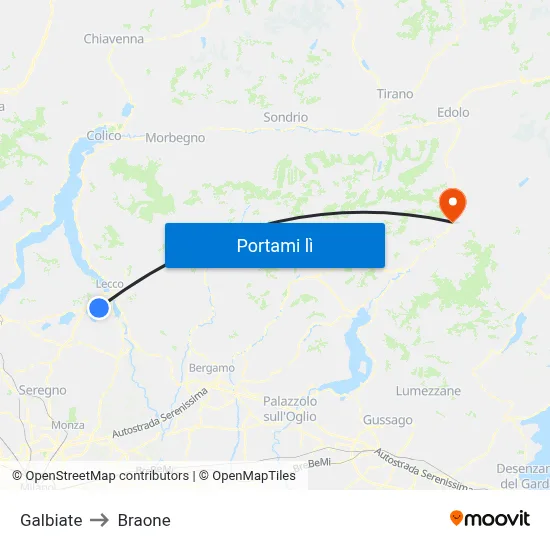 Galbiate to Braone map