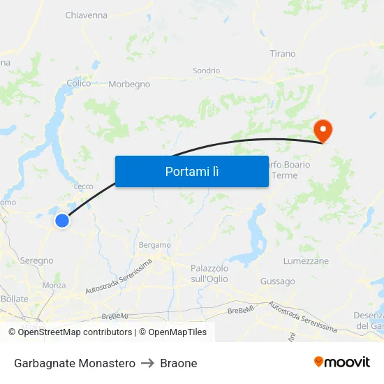 Garbagnate Monastero to Braone map