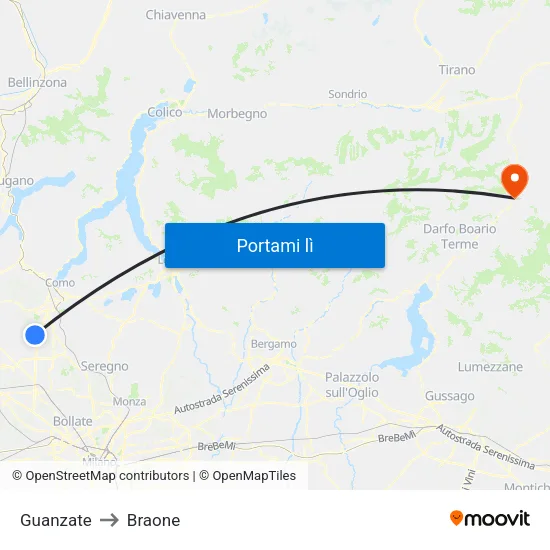 Guanzate to Braone map