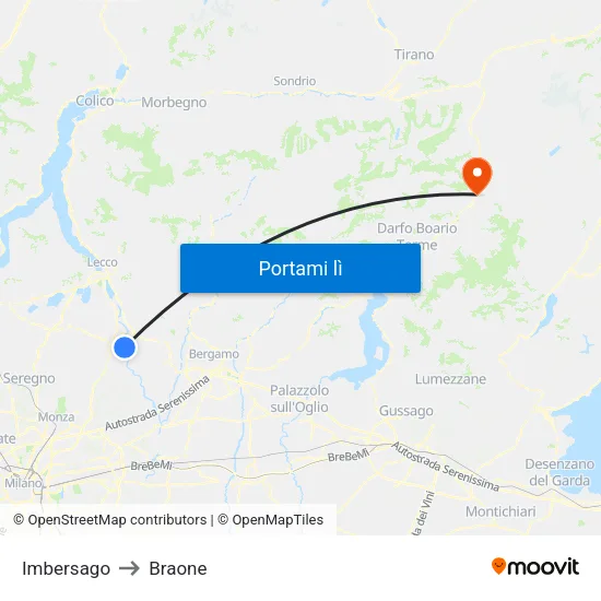 Imbersago to Braone map