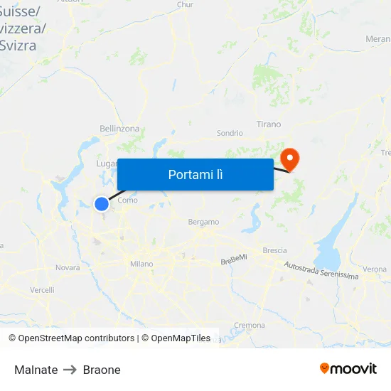 Malnate to Braone map