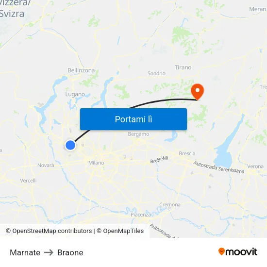 Marnate to Braone map