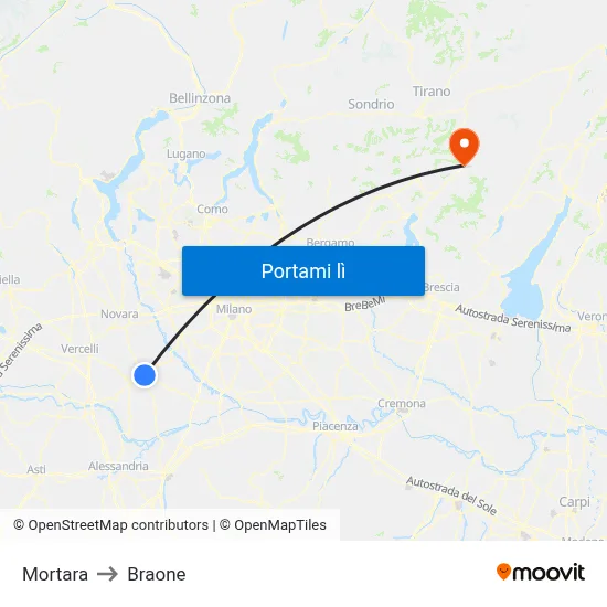Mortara to Braone map