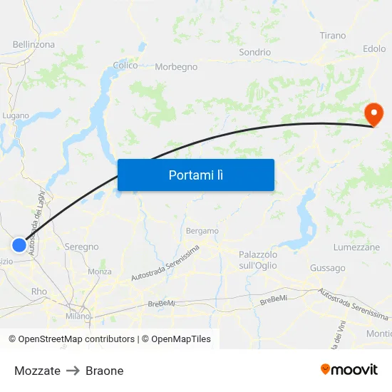 Mozzate to Braone map