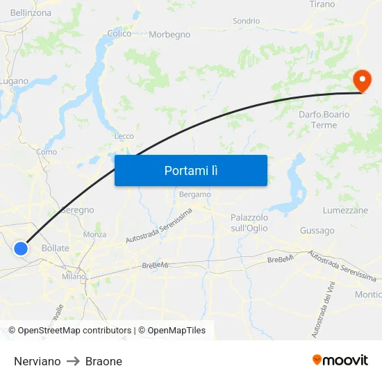 Nerviano to Braone map