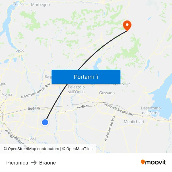 Pieranica to Braone map