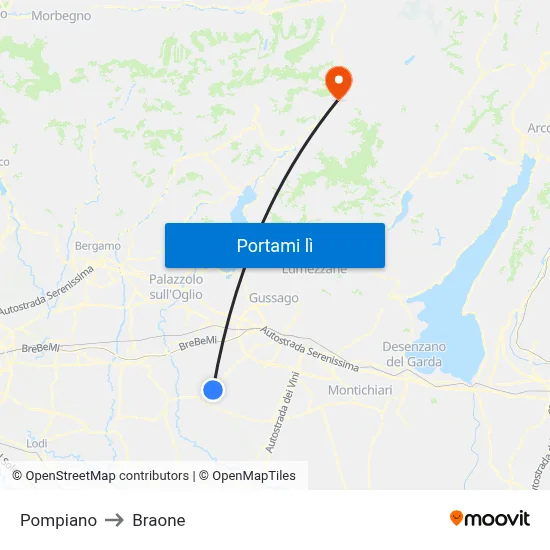 Pompiano to Braone map