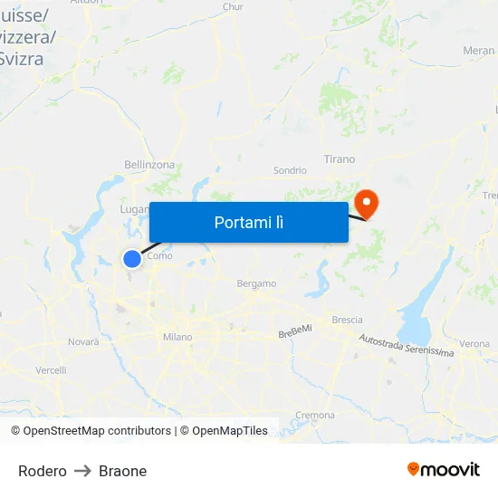 Rodero to Braone map