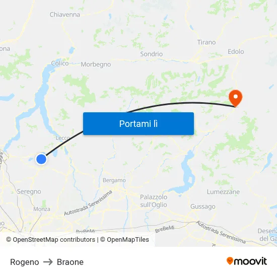Rogeno to Braone map