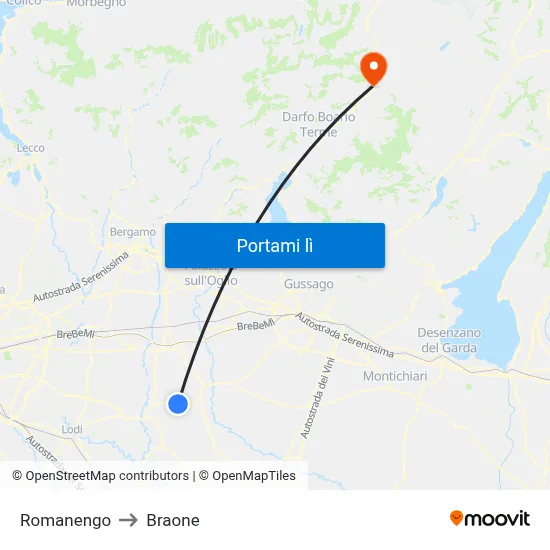 Romanengo to Braone map