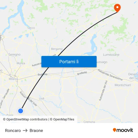 Roncaro to Braone map