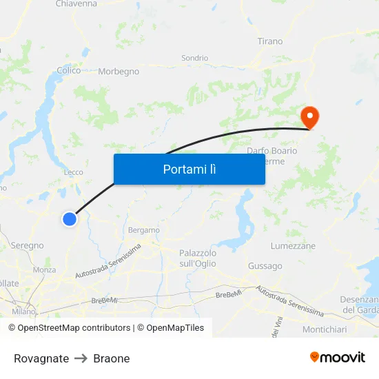 Rovagnate to Braone map