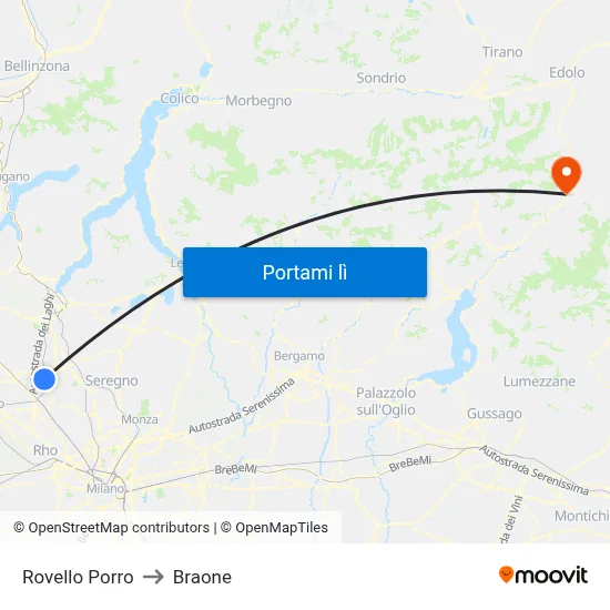 Rovello Porro to Braone map