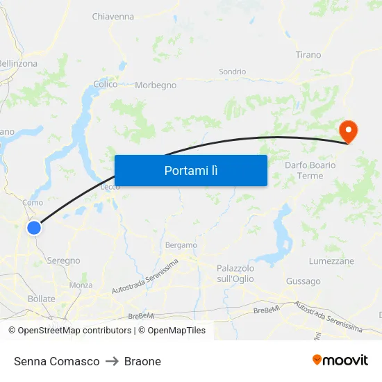 Senna Comasco to Braone map