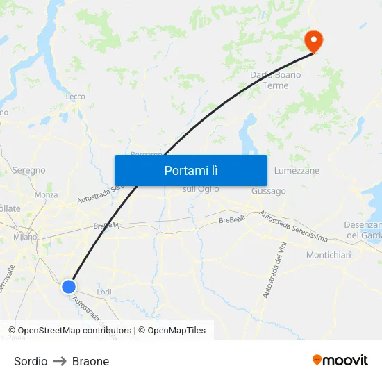 Sordio to Braone map