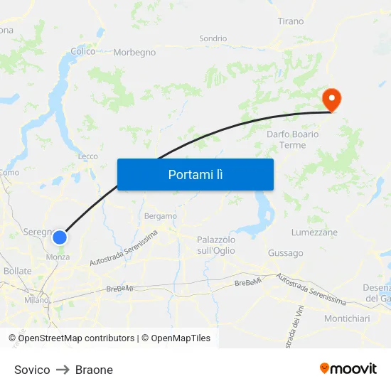 Sovico to Braone map