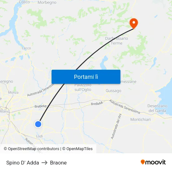 Spino D' Adda to Braone map