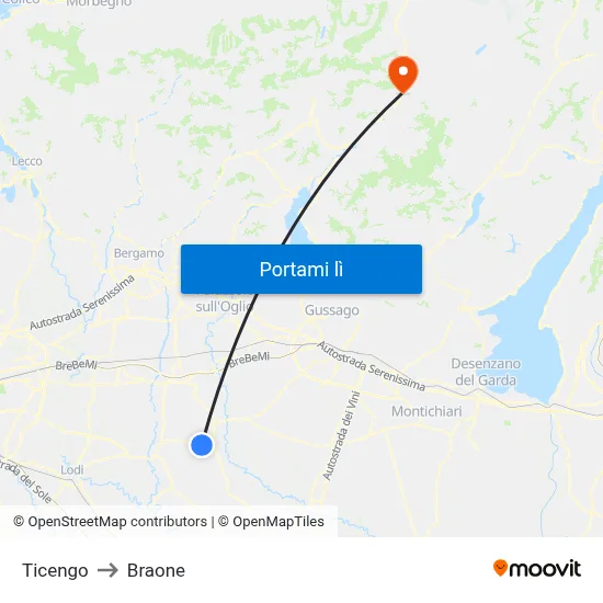 Ticengo to Braone map