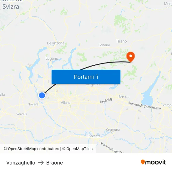 Vanzaghello to Braone map