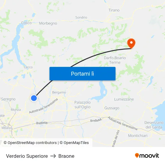 Verderio Superiore to Braone map