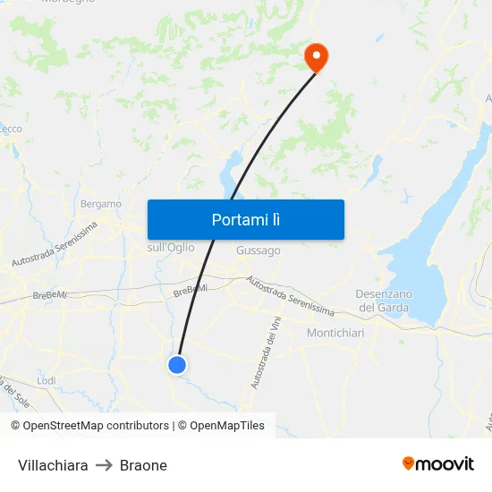 Villachiara to Braone map