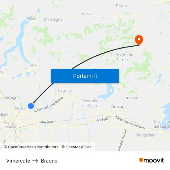 Vimercate to Braone map