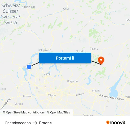 Castelveccana to Braone map