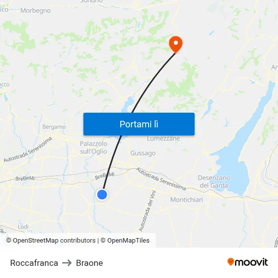 Roccafranca to Braone map