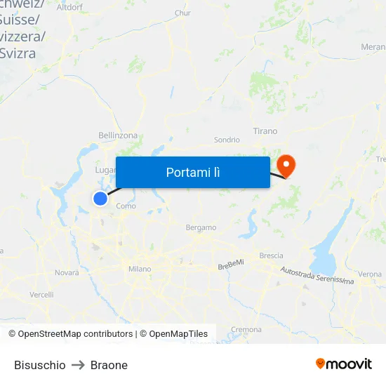 Bisuschio to Braone map