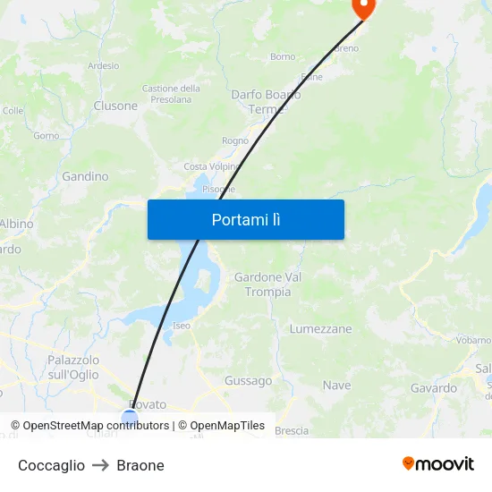 Coccaglio to Braone map