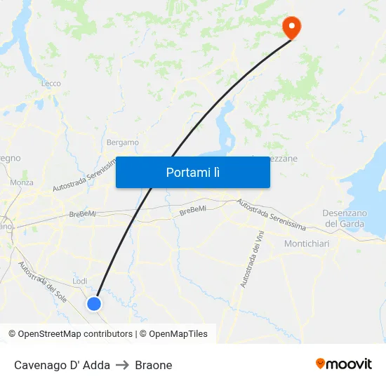 Cavenago D' Adda to Braone map