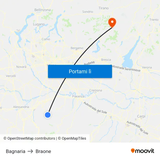 Bagnaria to Braone map