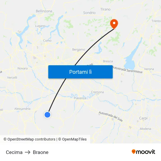 Cecima to Braone map