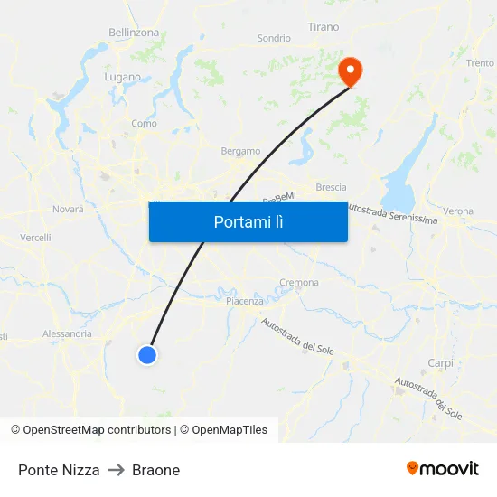 Ponte Nizza to Braone map