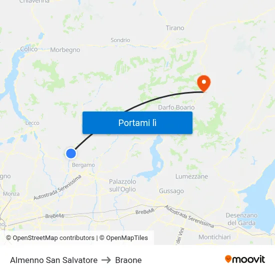 Almenno San Salvatore to Braone map