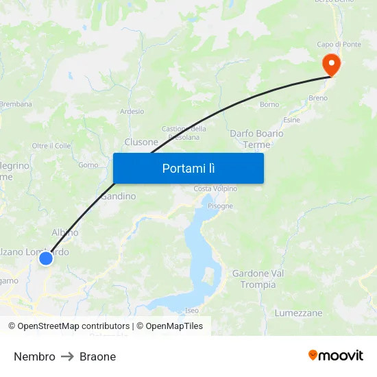 Nembro to Braone map