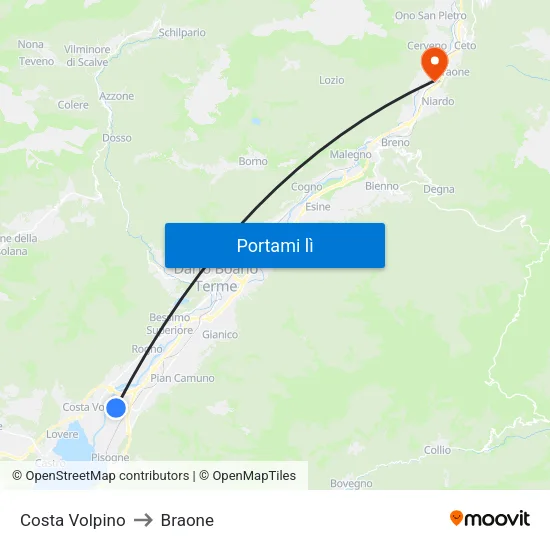 Costa Volpino to Braone map