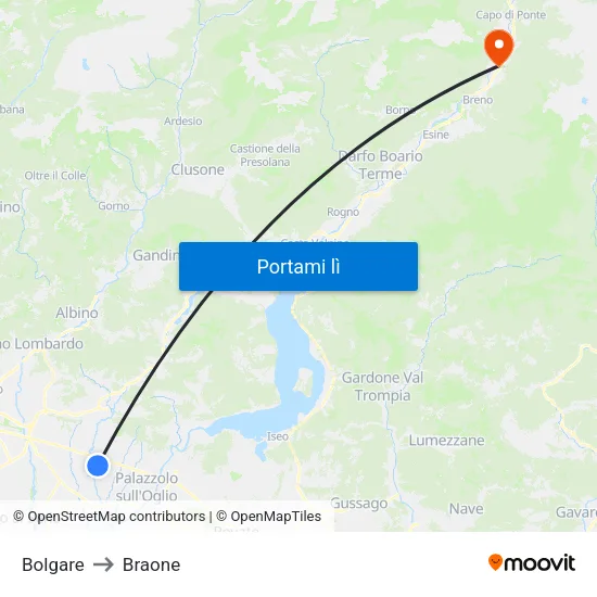 Bolgare to Braone map