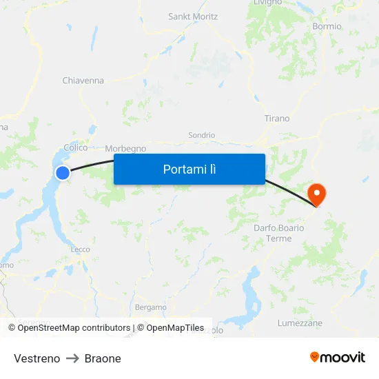 Vestreno to Braone map