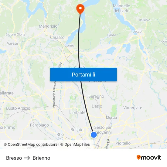 Bresso to Brienno map