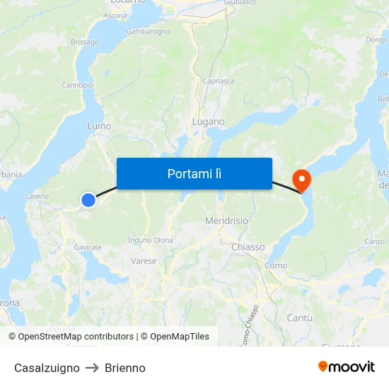 Casalzuigno to Brienno map