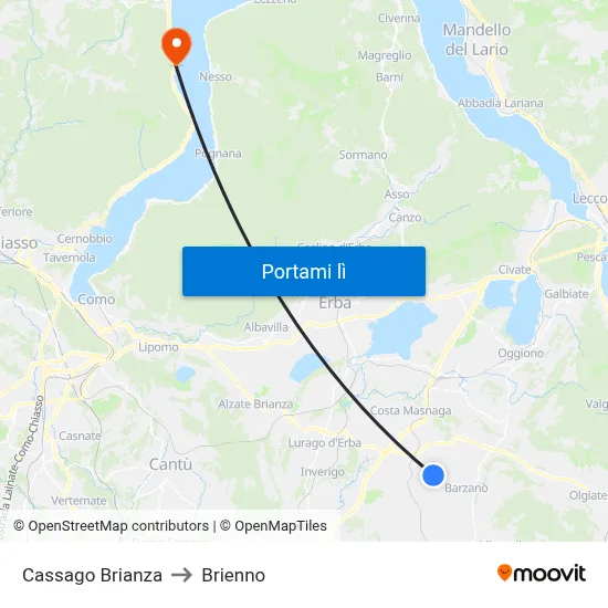 Cassago Brianza to Brienno map